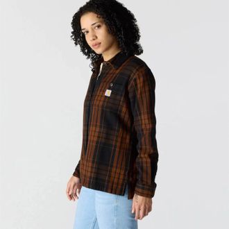 Carhartt Work in Progress Tencel Fiber Series Shirt Womens Black Twill Plaid Loose Fit JAX1551