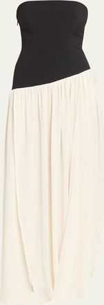 Ronny Kobo Ballad Strapless Two-Tone Mixed Media Maxi Dress