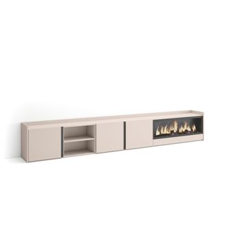 Skraut Home Skraut Home - Mueble Tv, Televisi&oacute;n, Muebles De Sal&oacute;n, Almacenaje, 315x35x50cm, Para Tv Hasta 80, Chimenea El&eacute;ctrica Xxl, Estilo Moderno, Beige