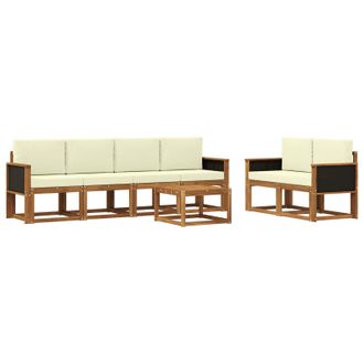 vidaXL Conjunto De Sof&aacute;s De Exterior Con Coj&iacute;n 6 Pcs Natural Y Crema Vidaxl