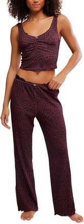 Free People Fresh in Love Pointelle Pajamas in Black/Burgundy at Nordstrom, Size X-Large