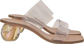 Cult Gaia Jila Floral Sandals in Transparent Vinyl and Brown Leather