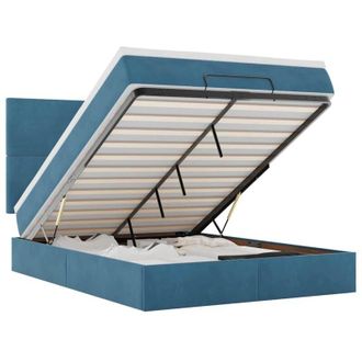 vidaXL Estructura De Cama Otomana Con Colchones Azul Oscuro 140x200 Cm Vidaxl