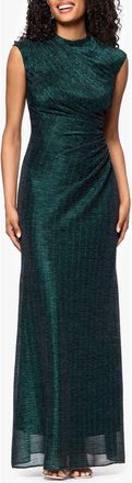 Betsy & Adam Metallic Crinkle Ruched Gown in Black/Emerald at Nordstrom, Size 14