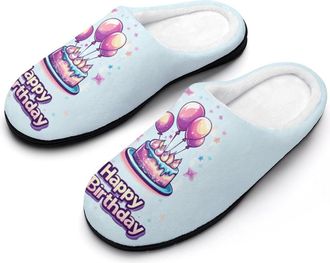 Generic Happy Birthday Funny Mens Slippers Cotton Warm House Shoes Memory Foam Sandals Print Size 7-14