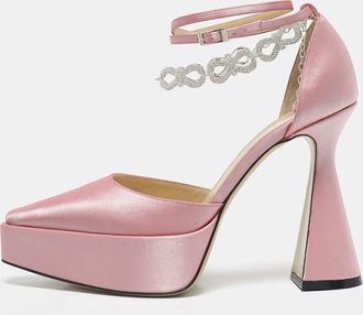 Mach & Mach Light Pink Satin Bow Chain Platform Pumps