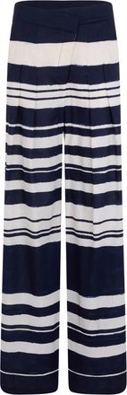 Veronica Beard Heron Crossover Tailleband Extra Wijde Pijpen Broek - Dames - Wijde Broeken - Blauw - M - Linnen - Broeken