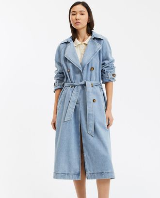 La Redoute Collections Lange trenchcoat met knoopsluiting in zacht denim