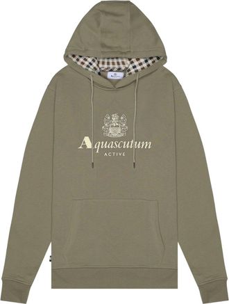 Aquascutum Mens Active Big Logo Army Green Hoodie Cotton - Size Small