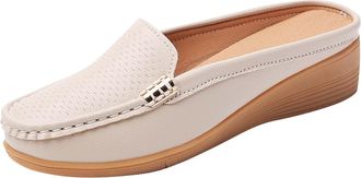 Generic Slip On Shoes Women Lightweight Wedge Shoes Solid Color Breathable Versatile Stylish Comfortable Casual Womens Loafers Outdoor Leisure Beige