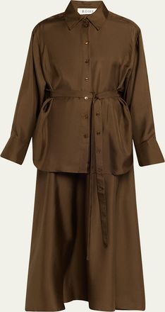 R&oacute;he Long-Sleeve Silk Shirtdress