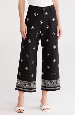 T Tahari Embroidered Border Pants in Black/Ivory at Nordstrom Rack, Size 12