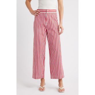 French Connection Keller Stripe Wide Leg Pants in 60-Crimson Red at Nordstrom, Size 10