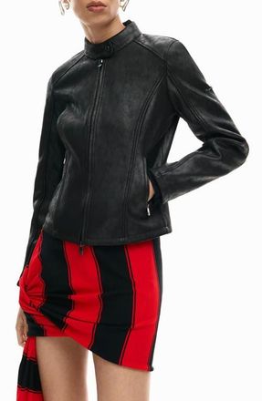 Desigual Faux Leather Jacket in Black at Nordstrom, Size Xx-Large