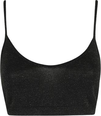 Federica Tosi Lurex Cropped Top met Dunne Bandjes - Dames - Tops zonder mouwen - Zwart - M - Tops