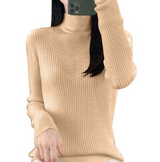 Generic Womens Jumpers Merino Wool Cashmere Semi Turtle Neck Knitted Ladies Sweater Long Sleeve Solid Color Fashion Pullover Autumn and Winter Warm Slim Sweat