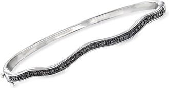 Ross-Simons Black Diamond Wavy Bangle Bracelet in Sterling Silver
