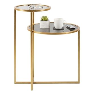 Dmora Dmora - Mesa De Caf&eacute; Yoko, Mesa De Centro Baja, Revistero Para Sof&aacute;, Estante De La Sala De Estar, 50x40 H61 Cm, Oro