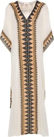 Dolci Follie abstract-print beaded kaftan - women - Polyester - One Size - Neutrals