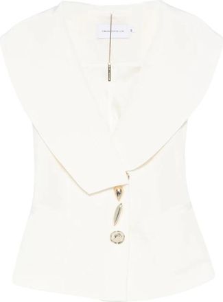 Simona Corsellini Sculpted-Button Shawl-Lapel Waistcoat - Dames - Overhemden - Beige - XS - Leer - Overhemden