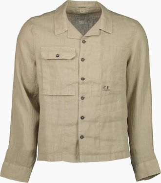 C.P. Company Mens Long Sleeve Linen Overshirt - Vintage Khaki - Size: 40/Regular