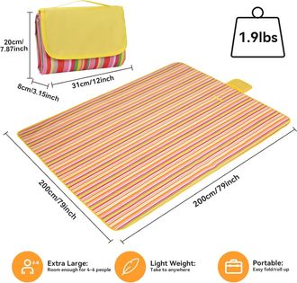 No Brand Manta De Picnic De 200x200 Cm, Alfombra De Picnic Plegable, Multicolor