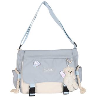 Generic Harajuku Student Tutorial Bag Pendant School Book Bag Large Capacity Ladies Messenger Pouch Hit Color for Travel (Blue)