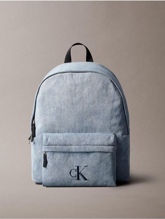 Calvin Klein Mens Denim Monogram Logo Backpack - Blue