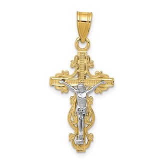 Diamond2Deal 10K Two-tone Small Narrow Cross Crucifix Pendant