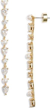 Nordstrom Cubic Zirconia & Faux Pearl Linear Drop Earrings in Clear- White- Gold at Nordstrom Rack