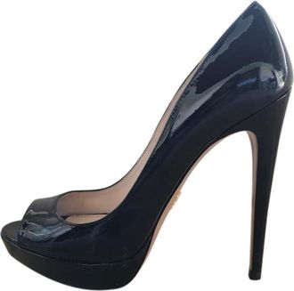 Prada Black Patent Leather Peep-Toe Pumps Size 37
