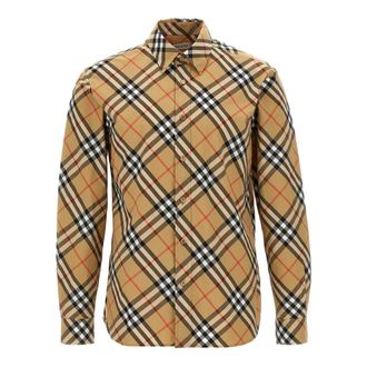 Burberry Overhemden, Heren, Beige, M, Katoen, Overhemd met Ruitprint van Katoenpoplin
