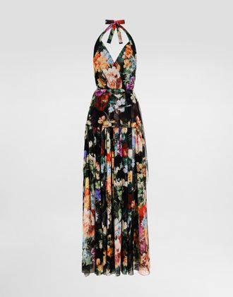 Dolce & Gabbana Flower Bouquet-print Long Chiffon Dress - Woman Dresses Print 40