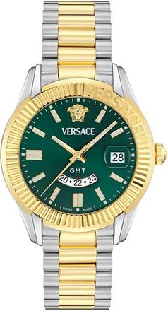 Versace Apodis GMT Bracelet Watch, 41mm in Green/Two Tone at Nordstrom