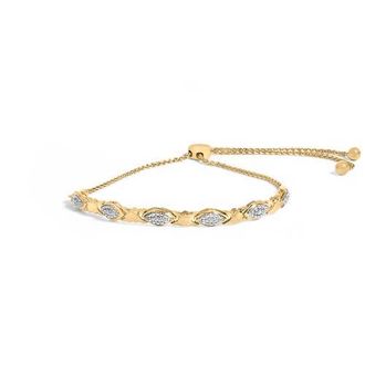 House of Brilliance Silver Diamond Accent Alternating Marquise Shape and Heart Links Bolo Bracelet in Yellow Gold Over Silver at Nordstrom