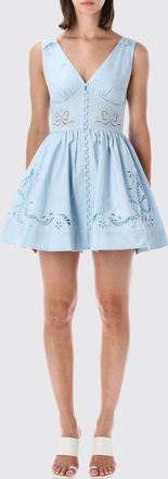 Self Portrait Off-the-Shoulder A-Line Mini Dress in Embroidered Cotton
