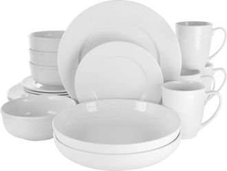 Elama Maisy 18 Piece Round Porcelain Dinnerware Set in White