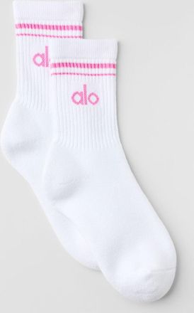 Alo | Half-Crew Throwback Socks in White/Paradise Pink, Size: Medium
