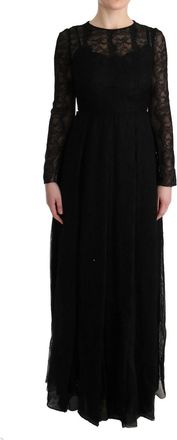 Dolce & Gabbana Womens Lace Maxi Dress Long Sleeve Aline - Black Silk - Size EU 38 (Womens)