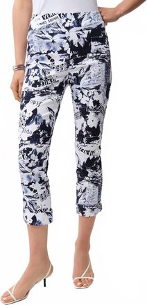 Joseph Ribkoff Conversational Print Crop Pull-On Pants In Blue/vanilla