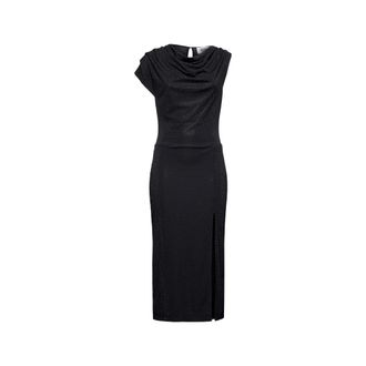 Silvian Heach Lange een-schouder jurk met drapering - Dames - Feestkleedjes - Zwart - 2XS - Polyester - Kleedjes