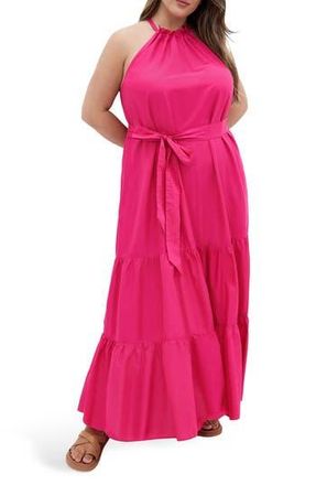 City Chic Kiana High Neck Maxi Dress in Magenta at Nordstrom Rack, Size 24W