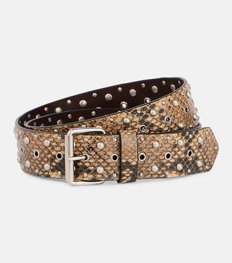 Dries Van Noten Studded snake-effect leather belt