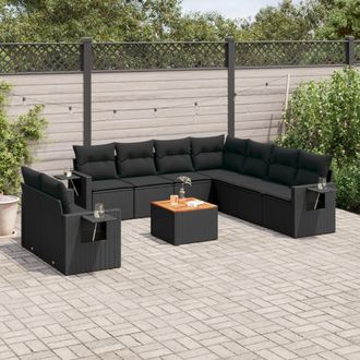 vidaXL Vidaxl - Set De Sof&aacute;s De Jard&iacute;n 10 Pzas Cojines Rat&aacute;n Sint&eacute;tico Negro