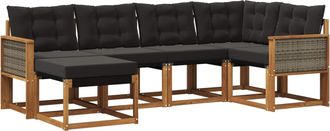 vidaXL Conjunto De Sof&aacute;s De Exterior 6 Uds. Natural Y Negro Vidaxl
