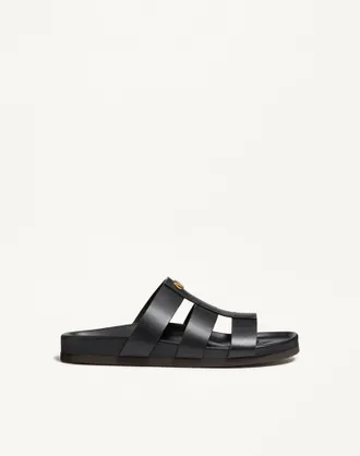 Valentino Garavani Sandalo Slide Studshield In Vitello Uomo NERO 40.5