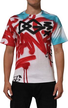 Dolce & Gabbana Mens White Graffiti Crew Neck Short Sleeves T-Shirt Cotton