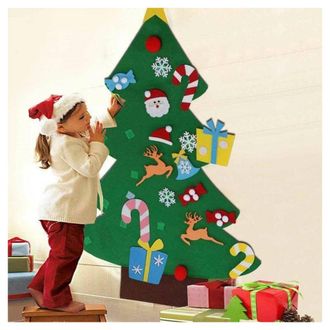 Trade Shop Trade Shop - Albero Di Natale Per Bambini In Feltro Da Parete Con 26 Addobbi Natalizi 110cm