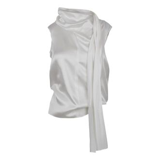 Max Mara Sleeveless Tops, female, White, Size: XS Silk satin top with neck scarf