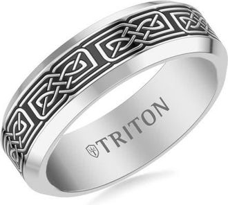 Triton 7MM Tungsten Carbide and Black Geometric Ring in Metallic Silver at Nordstrom, Size 11.5